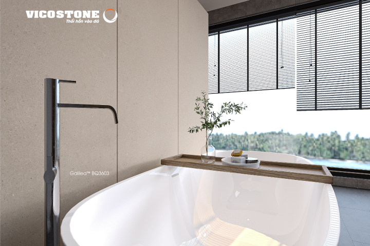 Thưởng thức khoảnh khắc bình minh ngay trong không gian nhà tắm với đá nhân tạo VICOSTONE Galile BQ3603 ốp tường