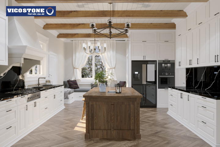 Truyền tải sức mạnh của những tia sét tràn đầy năng lượng giữa đêm đen huyền bí và tạo thêm điểm nhấn ấn tượng cho phòng khách với đá VICOSTONE Nero Marquina BQ8740 ốp tường