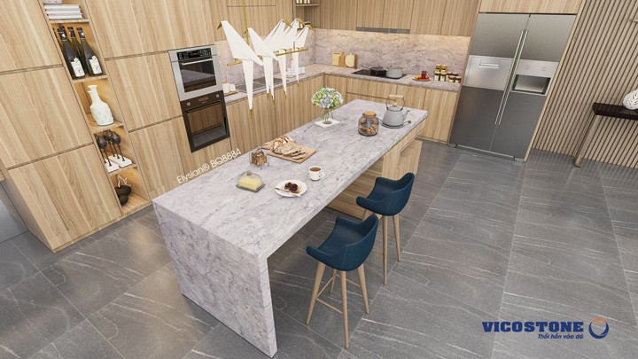 đá vicostone Elysian BQ8884 bàn đảo bếp cá tính
