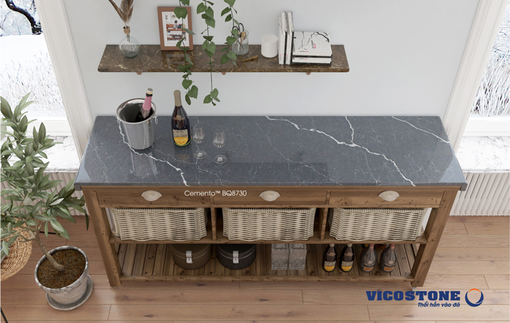 đá vicostone Cemento BQ8730 ốp tủ phòng khách