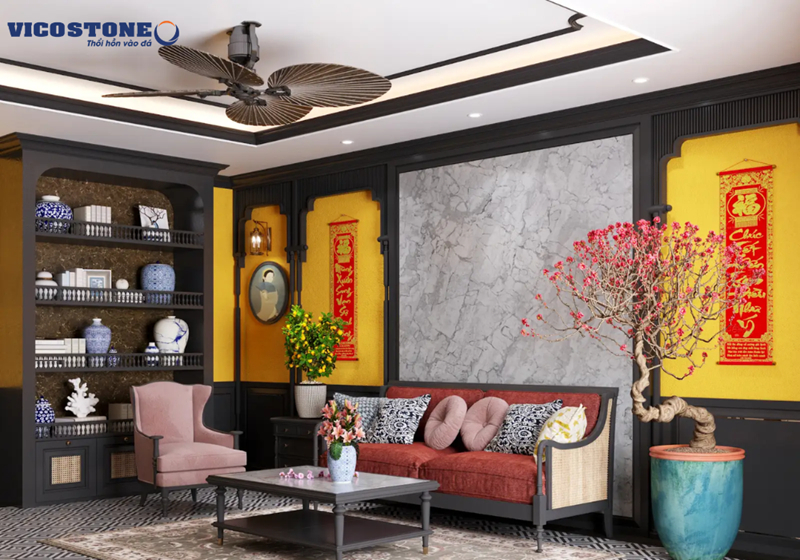 Phong cách Indochine sử dụng màu sắc trung tính xen kẽ nhiệt đới, chất liệu truyền thống kết hợp hiện đại và các họa tiết mang đậm dấu ấn Á Đông để mang đến vẻ đẹp sang trọng, hoài cổ nhưng không kém phần nổi bật.