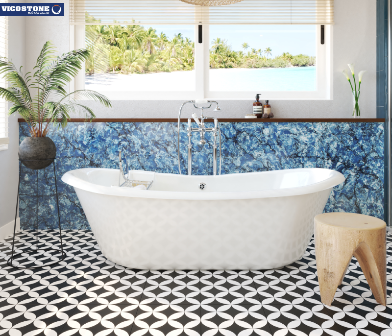 Bồn tắm đá nhân tạo là món đồ nội thất được ưa chuộng trong không gian phòng tắm