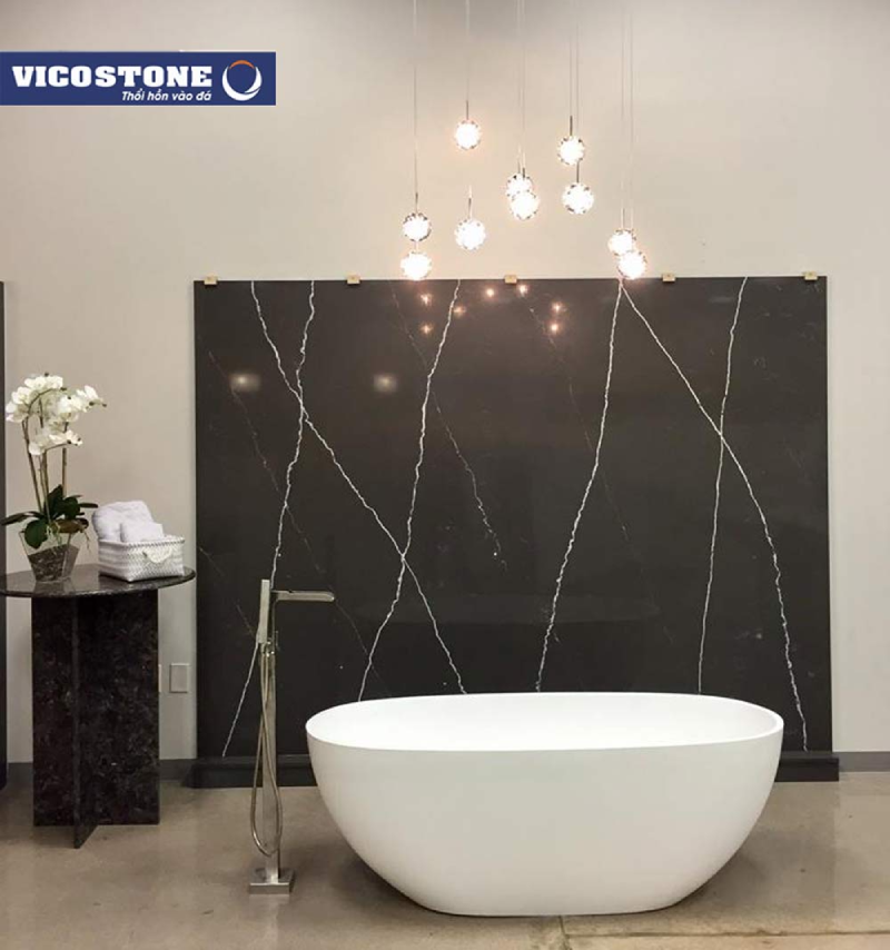 Bồn tắm đá nhân tạo VICOSTONE Nero Marquina BQ8740 thiết kế tròn mềm mại đầy duyên dáng