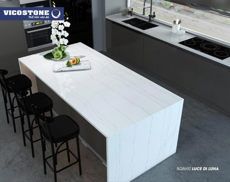 Đá nhân tạo VICOSTONE Luce Di Luna đẹp, bền được ứng dụng để làm mặt bàn