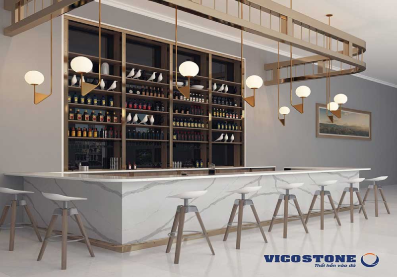 Ốp quầy bar bằng đá nhân tạo VICOSTONE Arabescato BQ8912 làm tăng vẻ đẹp sang trọng, tinh tế