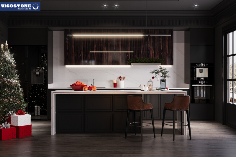 Sử dụng đá nhân tạo VICOSTONE Bettoglio BQ8800 mang đến vẻ đẹp vừa kín đáo vừa lãng mạn, nên thơ của không gian bếp nấu