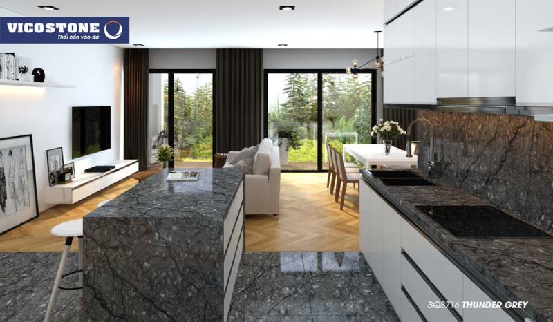 Thiết kế nhà bếp độc đáo cùng đá VICOSTONE Thunder Grey BQ8716