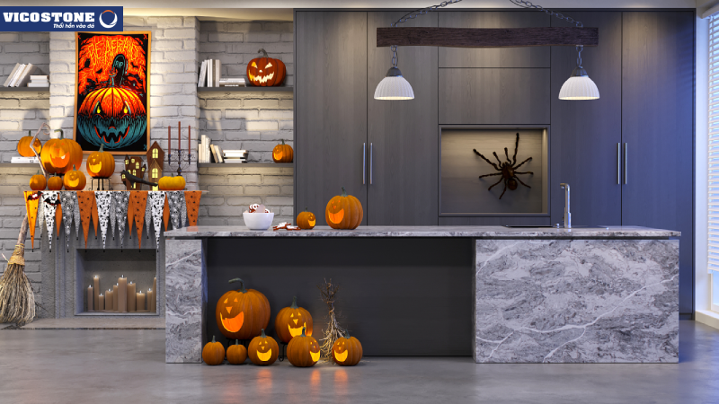 Trang trí nhà bếp theo phong cách Halloween ấn tượng kết hợp cùng đá VICOSTONE Allurio BQ7701