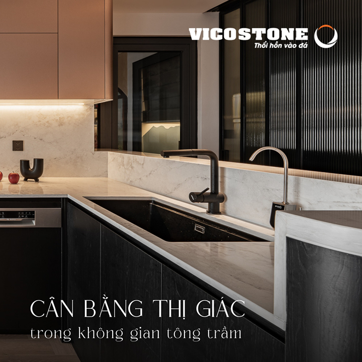 Khu vực bếp ốp đá VICOSTONE Emanato BQ6901