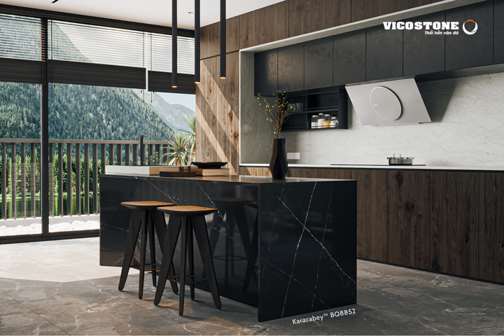 đá vicostone Karacabey BQ8852 bàn đảo bếp đen