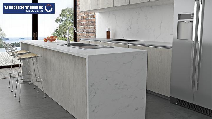 Thu hút mọi ánh nhìn với đá trắng vân mây VICOSTONE Onixaa BQ8550 ốp tường, bàn bếp, đảo bếp