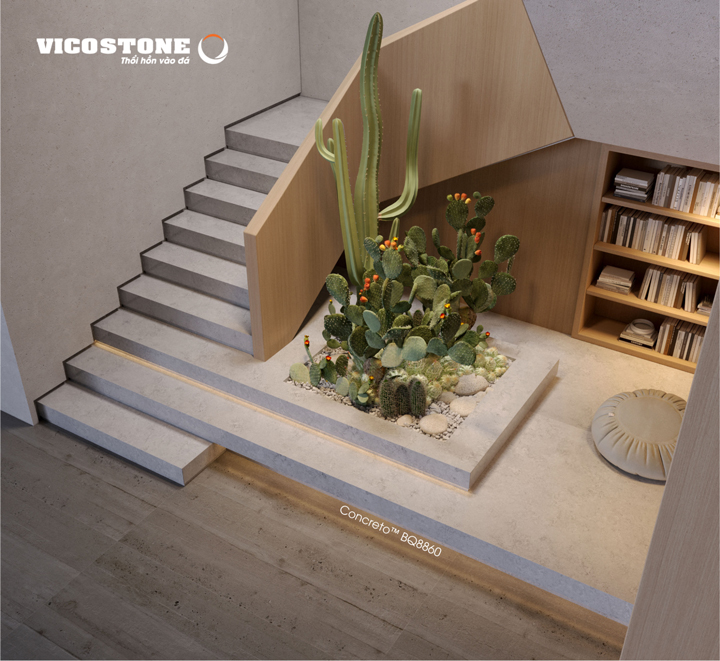 đá vicostone Concreto BQ8860 ốp cầu thang