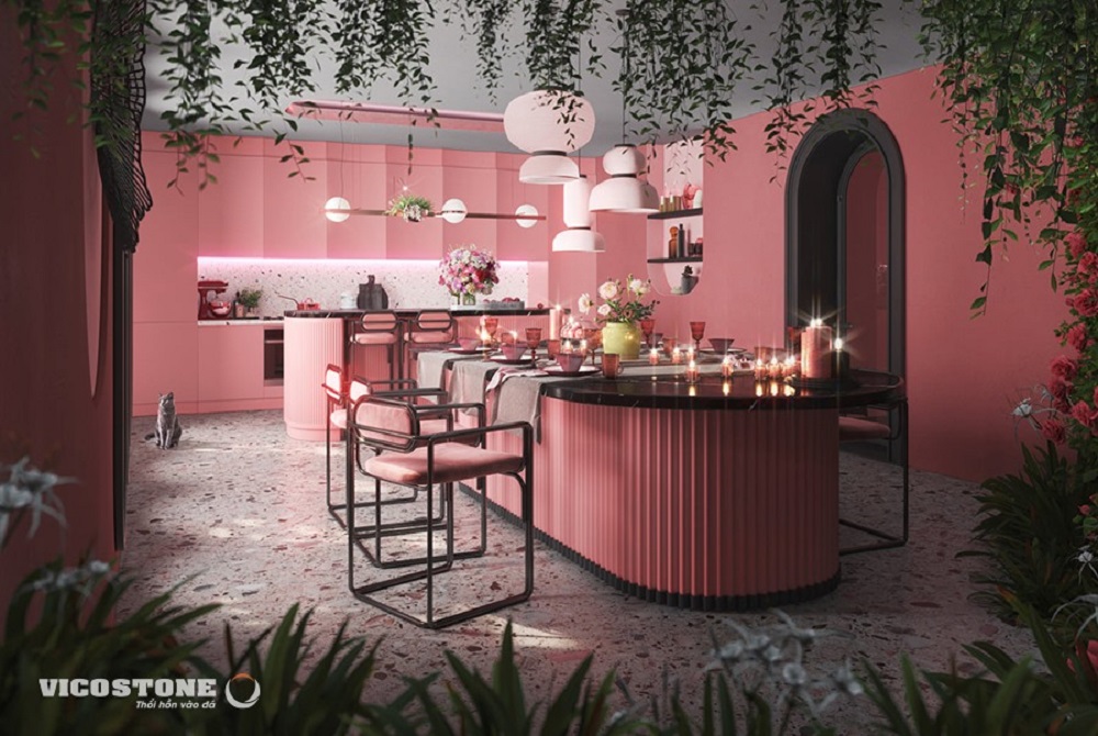 Bếp màu hồng hợp với phong thủy mệnh Hỏa