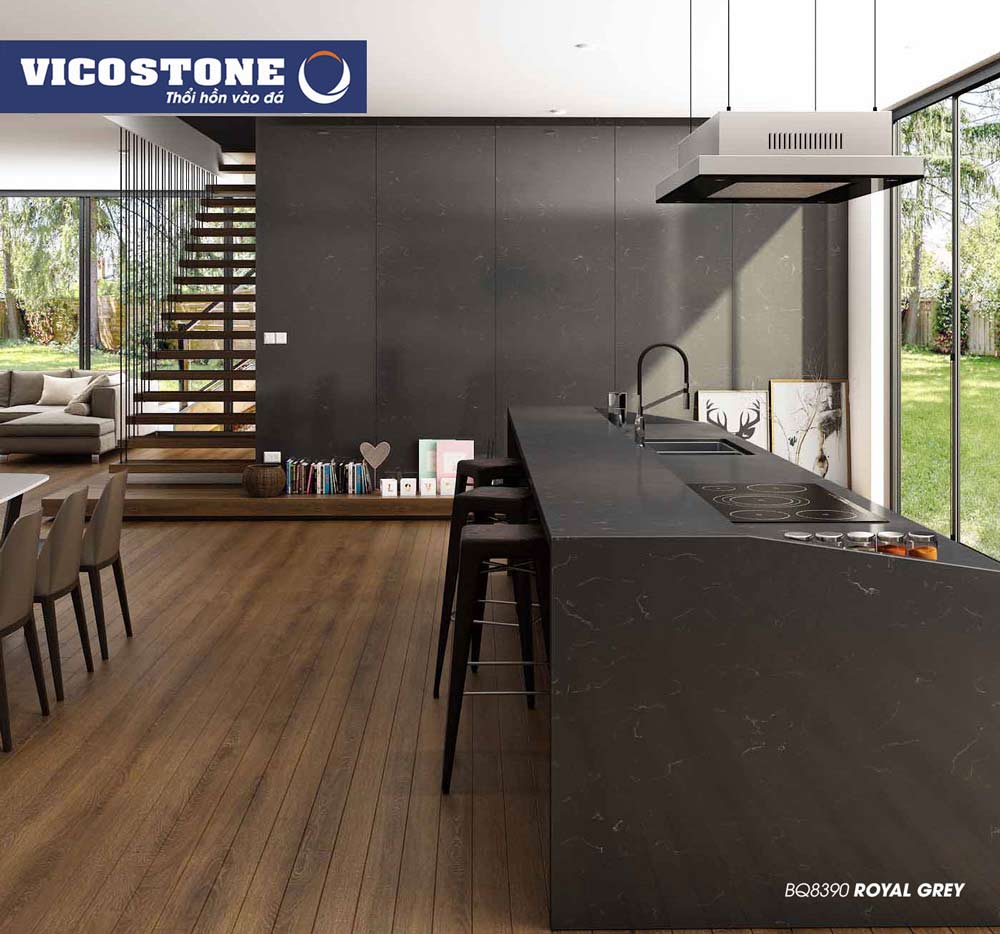 Đá thạch anh cao cấp VICOSTONE không chỉ tạo điểm nhấn trang trí cho ngôi nhà mà còn giúp bạn thiết kế không gian bếp phù hợp với phong thủy