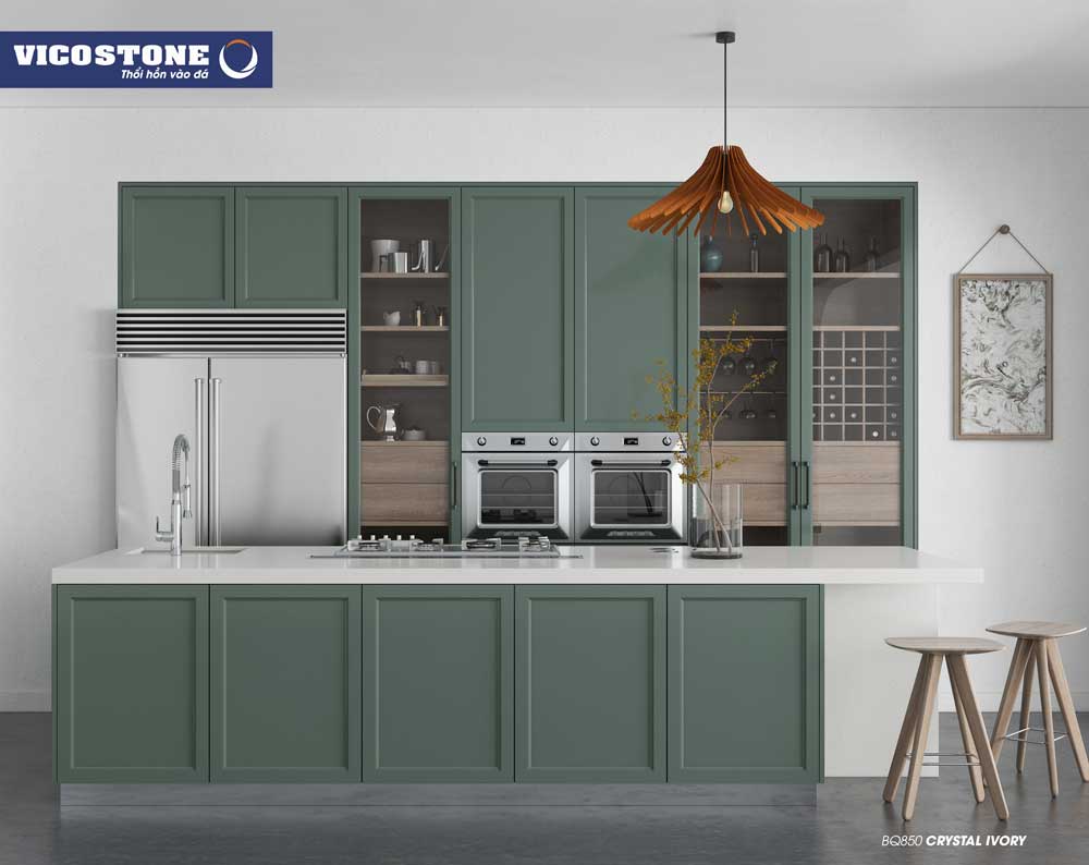Mẫu đá bàn bếp phong cách tân cổ điển CRYSTAL IVORY BQ850