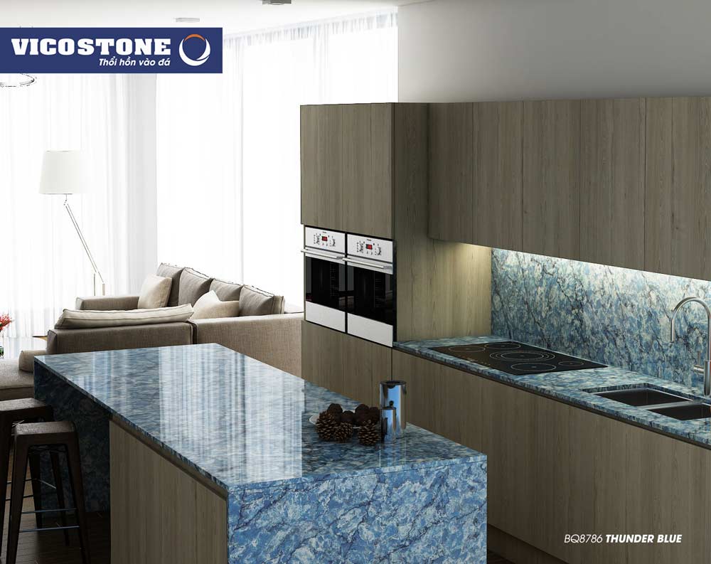 Mẫu đá bàn bếp nhân tạo độc đáo THUNDER BLUE BQ8786