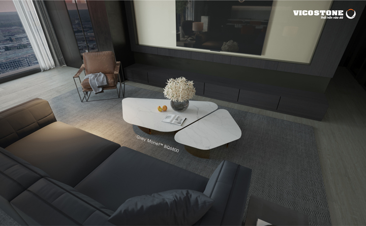 đá vicostone Grey Monet BQ6800 phòng khách hiện đại