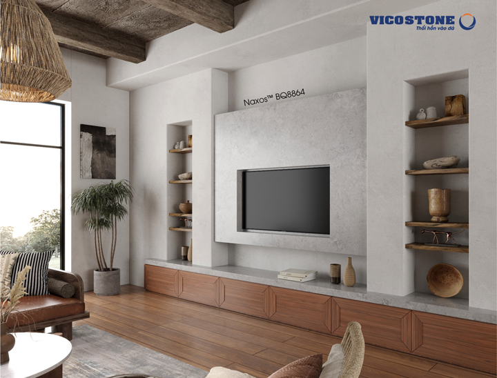 đá vicostone Naxos BQ8864 ốp tường phòng khách