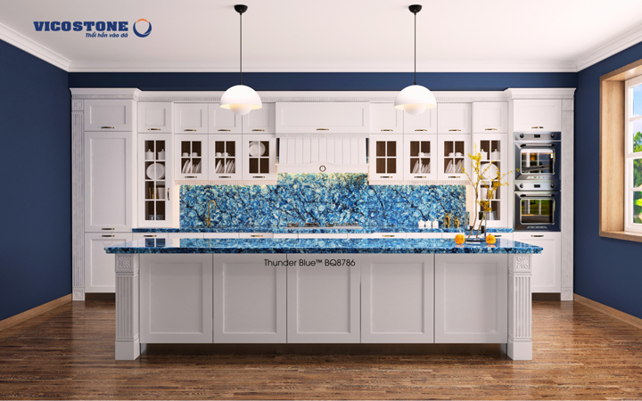 đá vicostone Thunder Blue BQ8786 ốp tường bếp