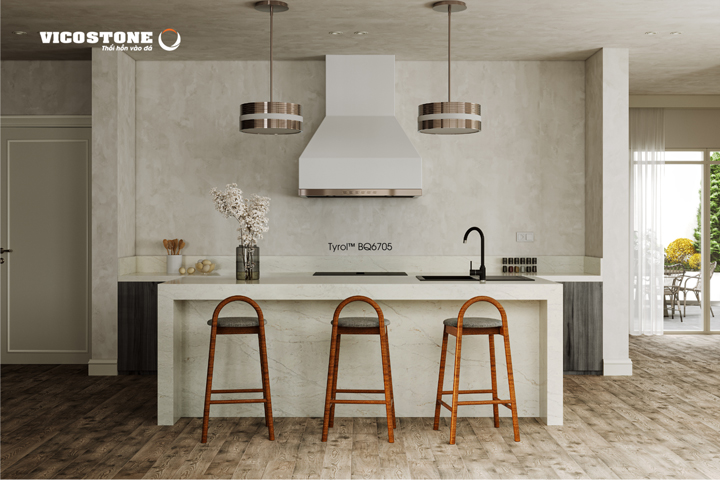 đá vicostone Tyrol BQ6705 bàn đảo bếp Bắc Âu