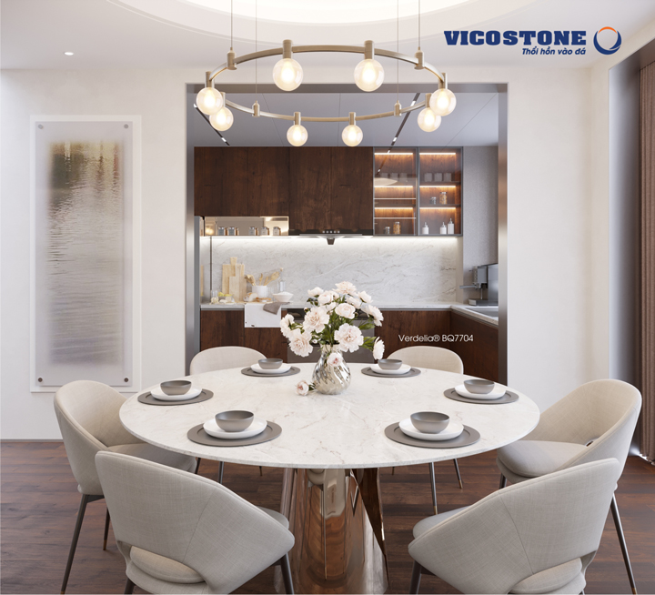 đá vicostone Verdelia BQ7704 bàn ăn đương đại