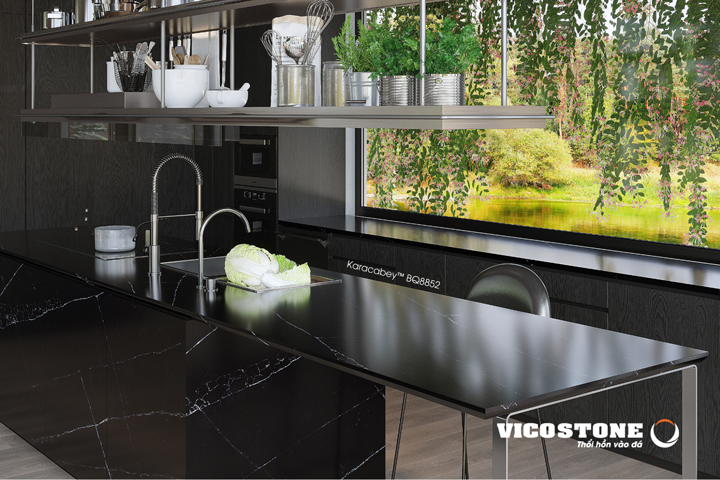 đá mặt bàn bếp nhân tạo VICOSTONE Karacabey BQ8852 