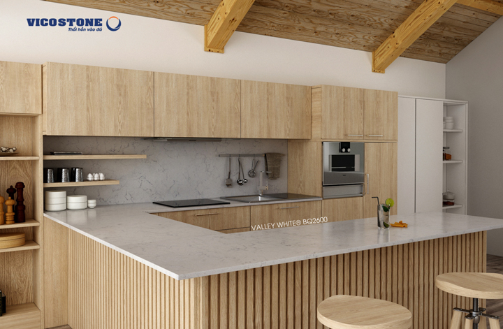 mặt bàn bếp đá nhân tạo VICOSTONE Valley White BQ2600