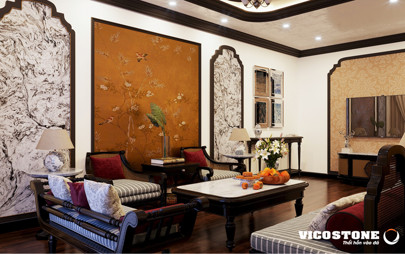 Không gian phòng khách phong cach indochine