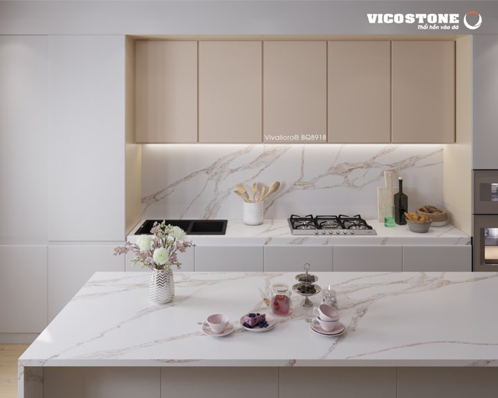 đá mặt bàn bếp nhân tạo phong cách nội thất Bắc Âu 