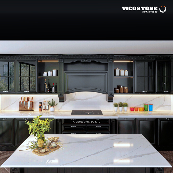 đá mặt bàn bếp nhân tạo tân cổ điển